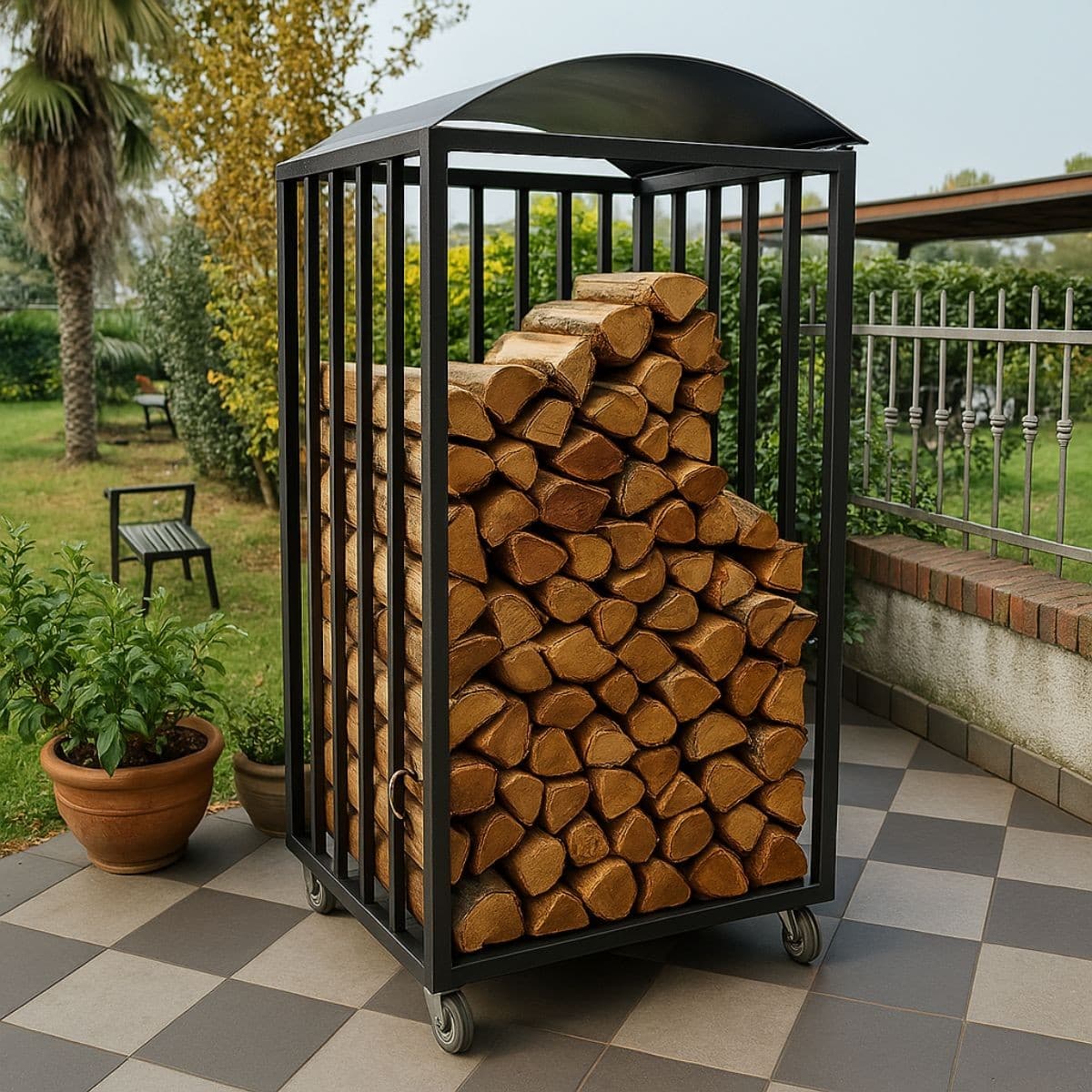 Legnaia Portalegna su Ruote in Acciaio Antracite Eco 80x80xh190 Cm Giardino e giardinaggio/Riscaldamenti e bracieri da esterno/Accessori per camini esterni/Portalegna Ogomondo - Martina Franca, Commerciovirtuoso.it