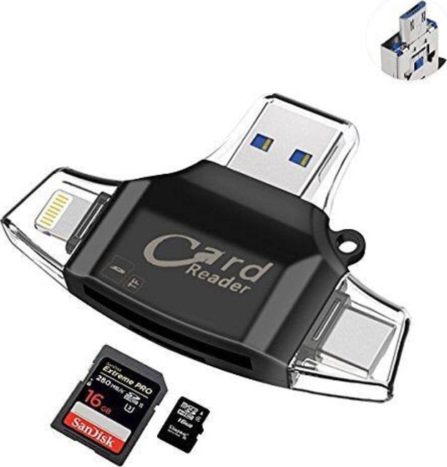 LETTORE SCHEDE MEMORIA MEMORY 4 IN 1 OTG USB MICRO USB TIPO C LIGHTNING ID-R008