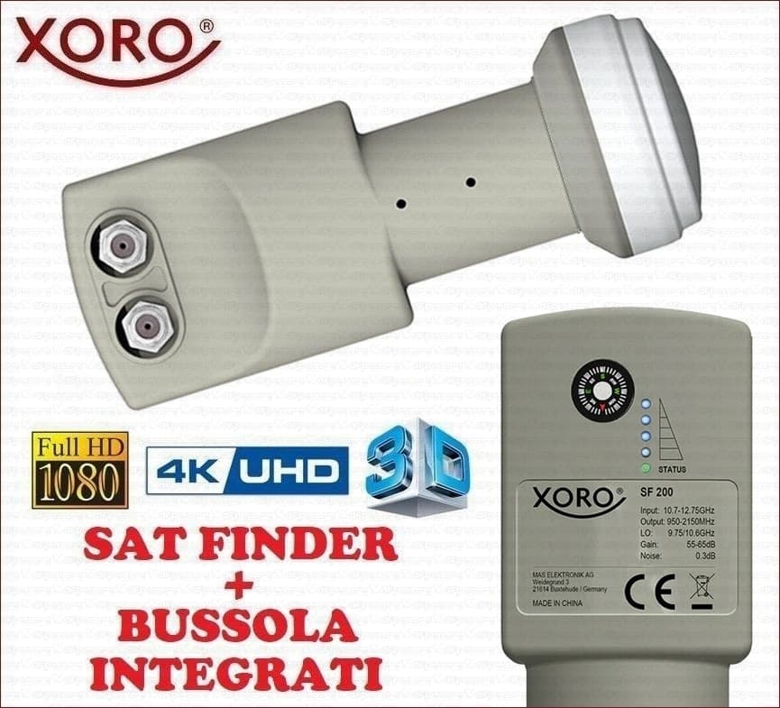 LNB-Twin-XORO-SF-200-con-Sat-Finder-e-Bussola-integrati