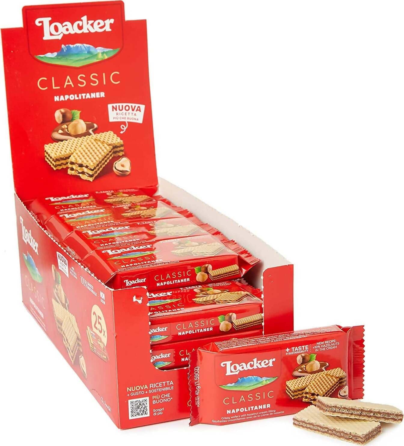 Loacker Wafer Classici 25x Wafer Napolitaner Alla Nocciola 45 Gr Confezione Da 25 Pz Alimentari e cura della casa/Snack dolci e salati/Biscotti/Wafer Franco Pausa Caffè - Albano Laziale, Commerciovirtuoso.it