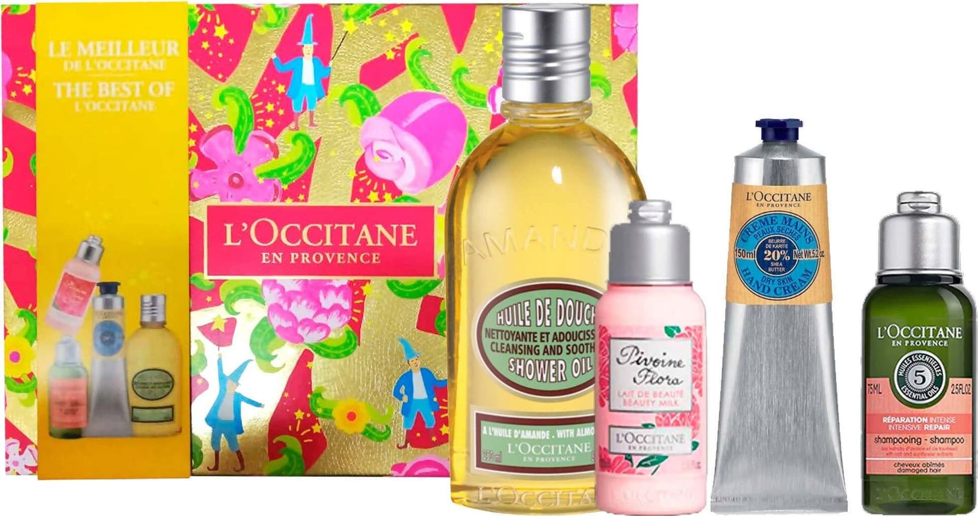 L'Occitane en Provence Cofanetto Natalizio selezione bagno doccia alla mandorla dolce latte corpo alla peonia crema mani al burro di karitè shampoo ai 5 olii essenziali in Set regalo Farmacia Centrale M.le Iadevaia - Maddaloni, commercioVirtuoso.it