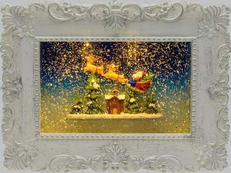 LOTTI-Quadro-27-cm-Babbo-Natale-con-Slitta-Glitter-LED-Bianco-Caldo