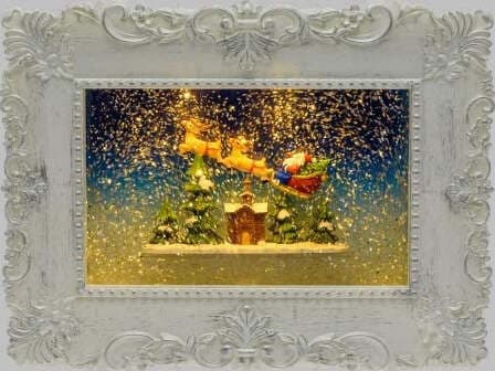 LOTTI-Quadro-27-cm-Babbo-Natale-con-Slitta-Glitter-LED-Bianco-Caldo