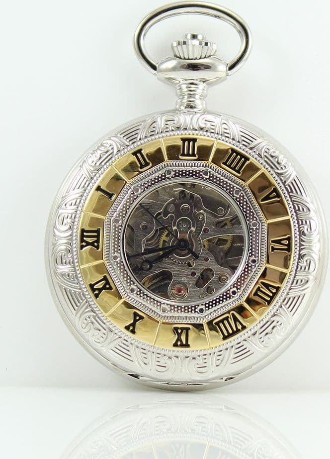 Orologio da tasca meccanico carica manuale Lowell scheletrato bicolore