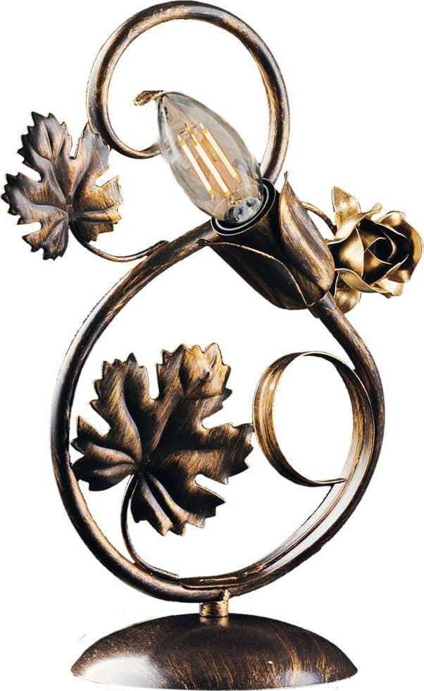 Lumetto-Iris-1-Luce-Arte-Povera-Con-Foglie-In-Ferro-Marrone-E-Oro