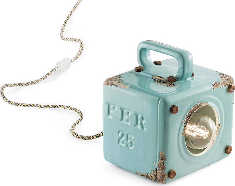 Lumetto-Vintage-Industrial-Cubica-Ferro-Ceramica-Azzurro-1-Luce-E27