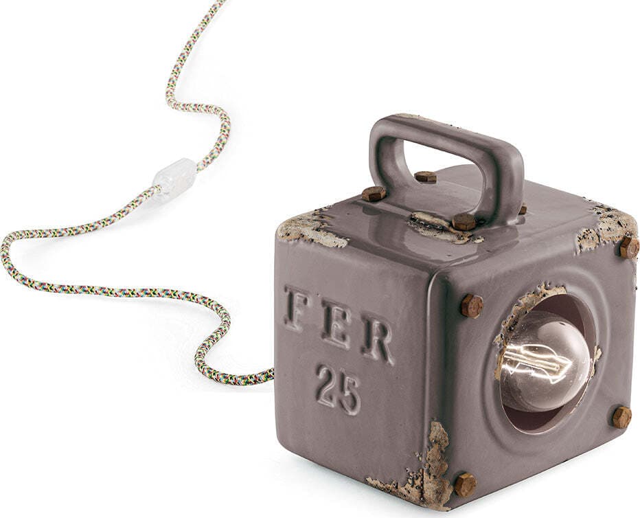 Lumetto-Vintage-Industrial-Cubica-Ferro-Ceramica-Tortora-1-Luce-E27