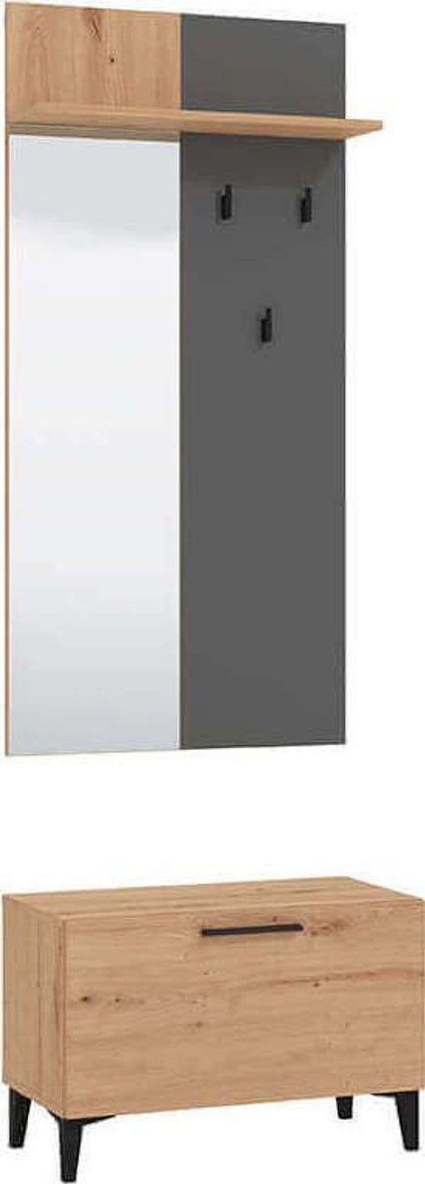 LUMIE - set mobile ingresso appendiabiti con specchio e contenitore cm 67,4 x 34,8 x 200 h Grigio scuro