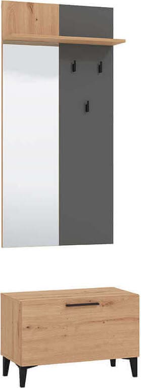 LUMIE - set mobile ingresso appendiabiti con specchio e contenitore cm 67,4 x 34,8 x 200 h Grigio scuro