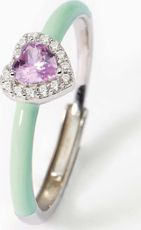 Mabina---Anello-in-argento-con-smalto-verde-e-cuore-rosa