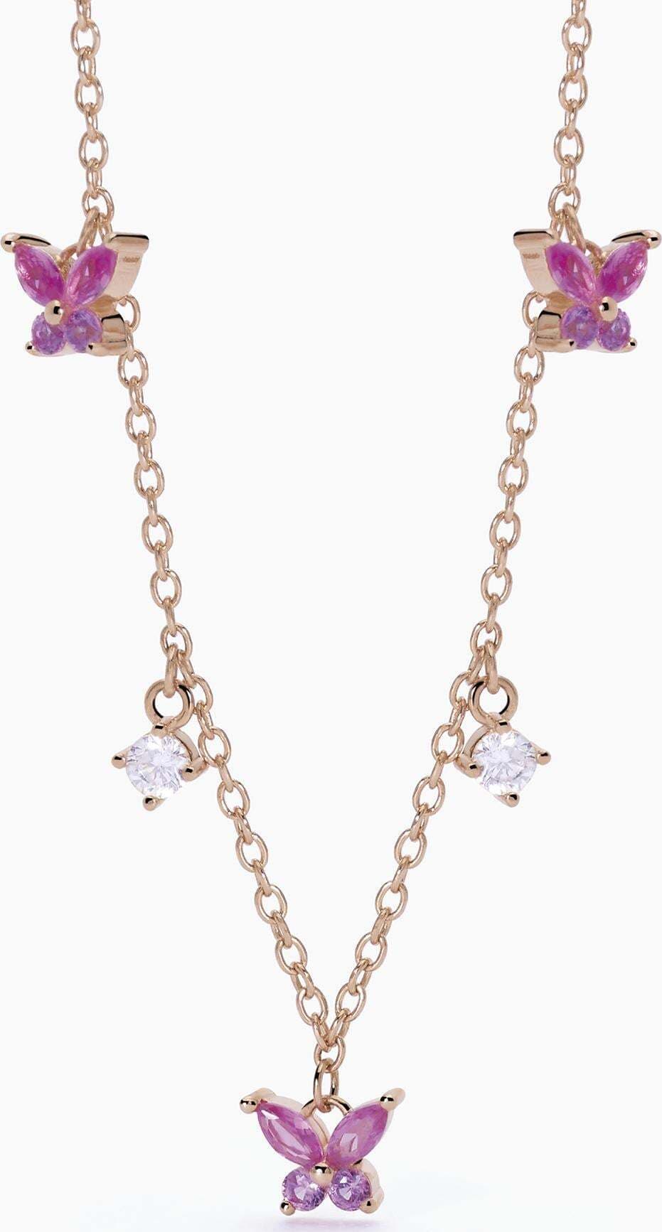 Mabina---Girocollo-in-argento-rosato-con-zirconi-rosa-e-bianchi