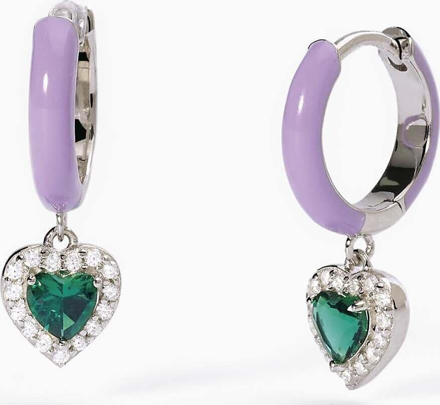 Mabina---Orecchini-a-cerchio-in-argento-con-smalto-viola-e-smeraldo-sintetico-LOVE-AFFAIR