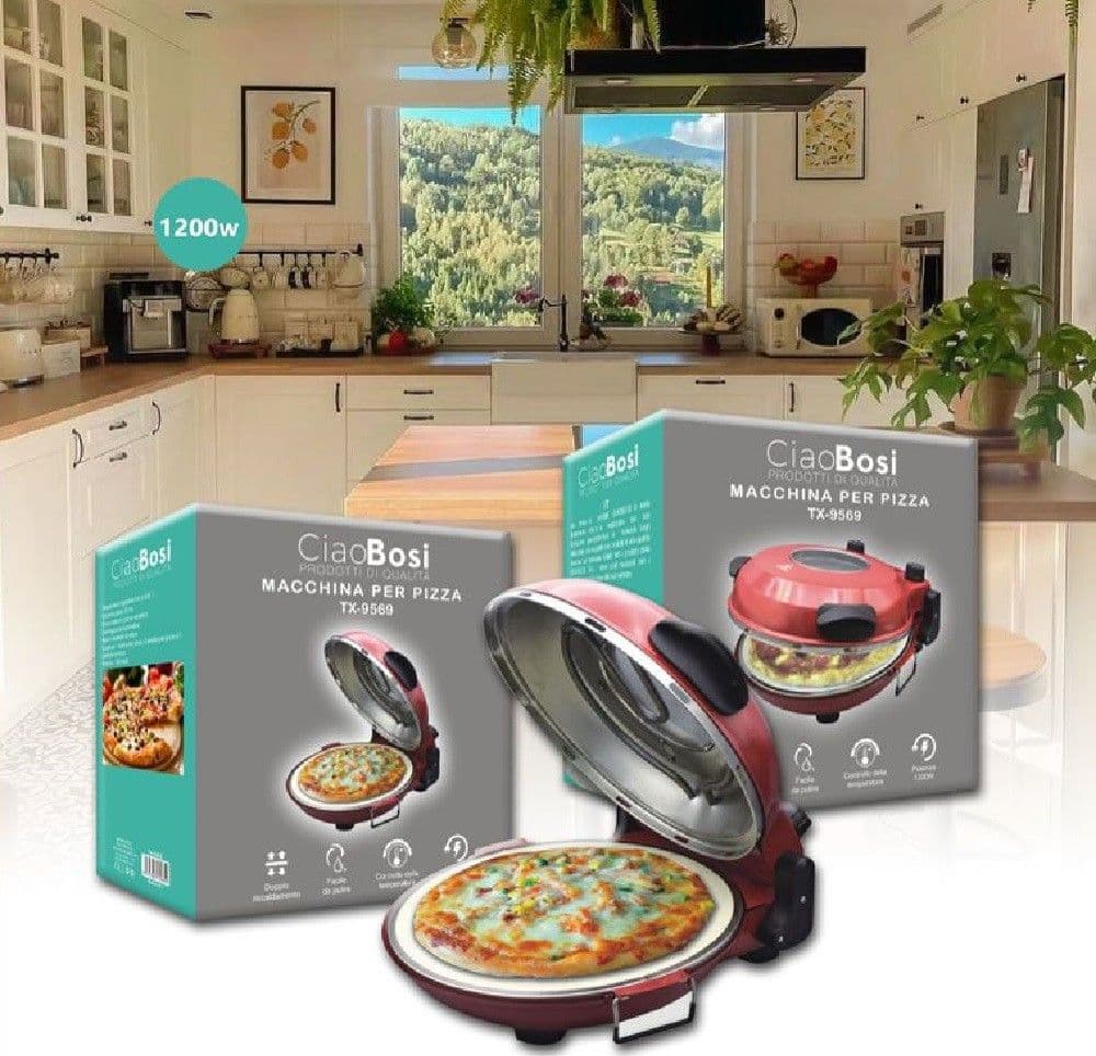 MACCHINA PER PIZZA ELETTRICO 1200WATT FORNETTO DOPPIO RISCALDAMENTO CASA TX-9569