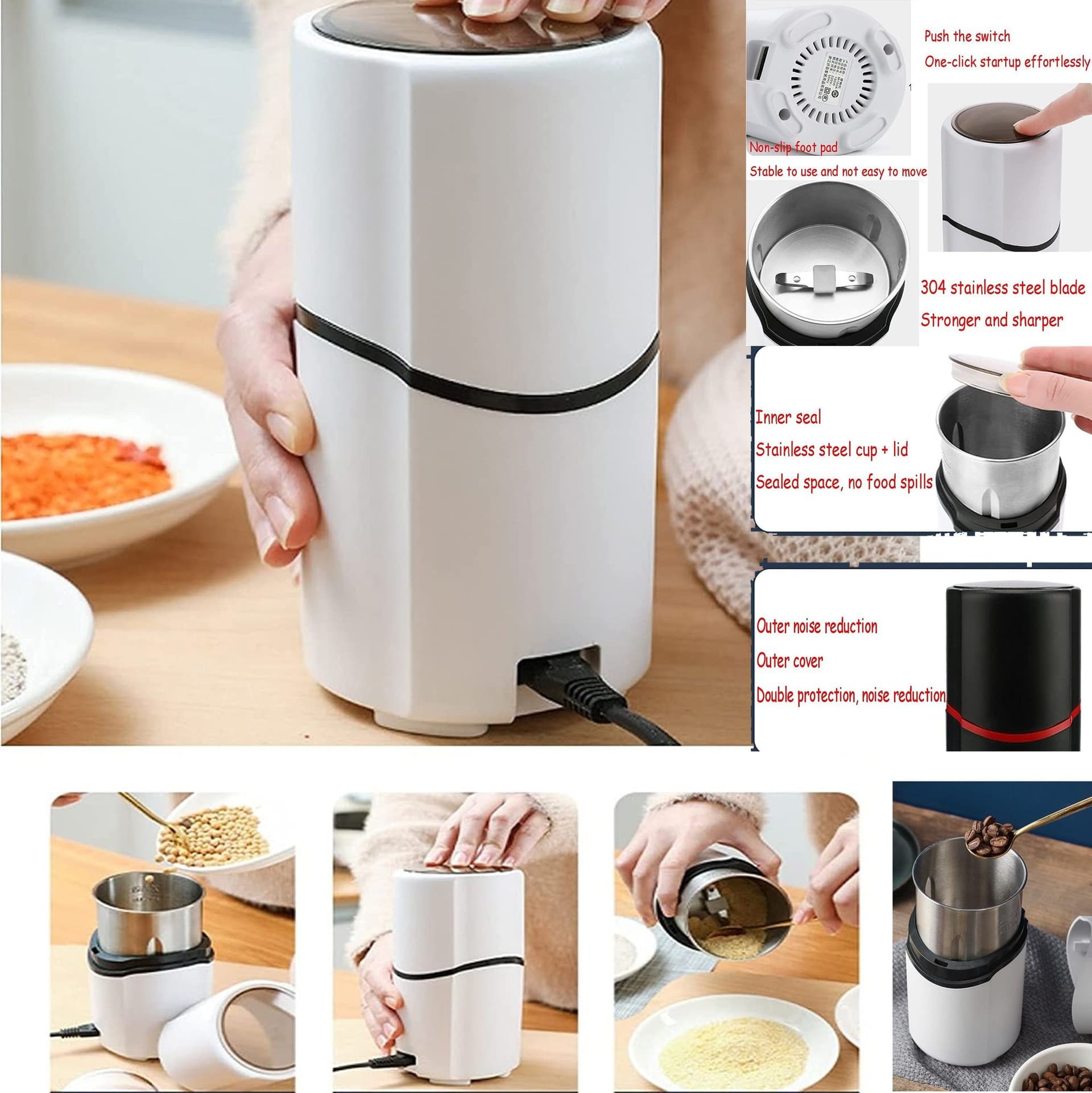 MACINACAFFÈ ELETTRICA LAME ACCIAIO PER MACINARE CHICCHI DI CAFFÈ SPEZIE Q-YM168