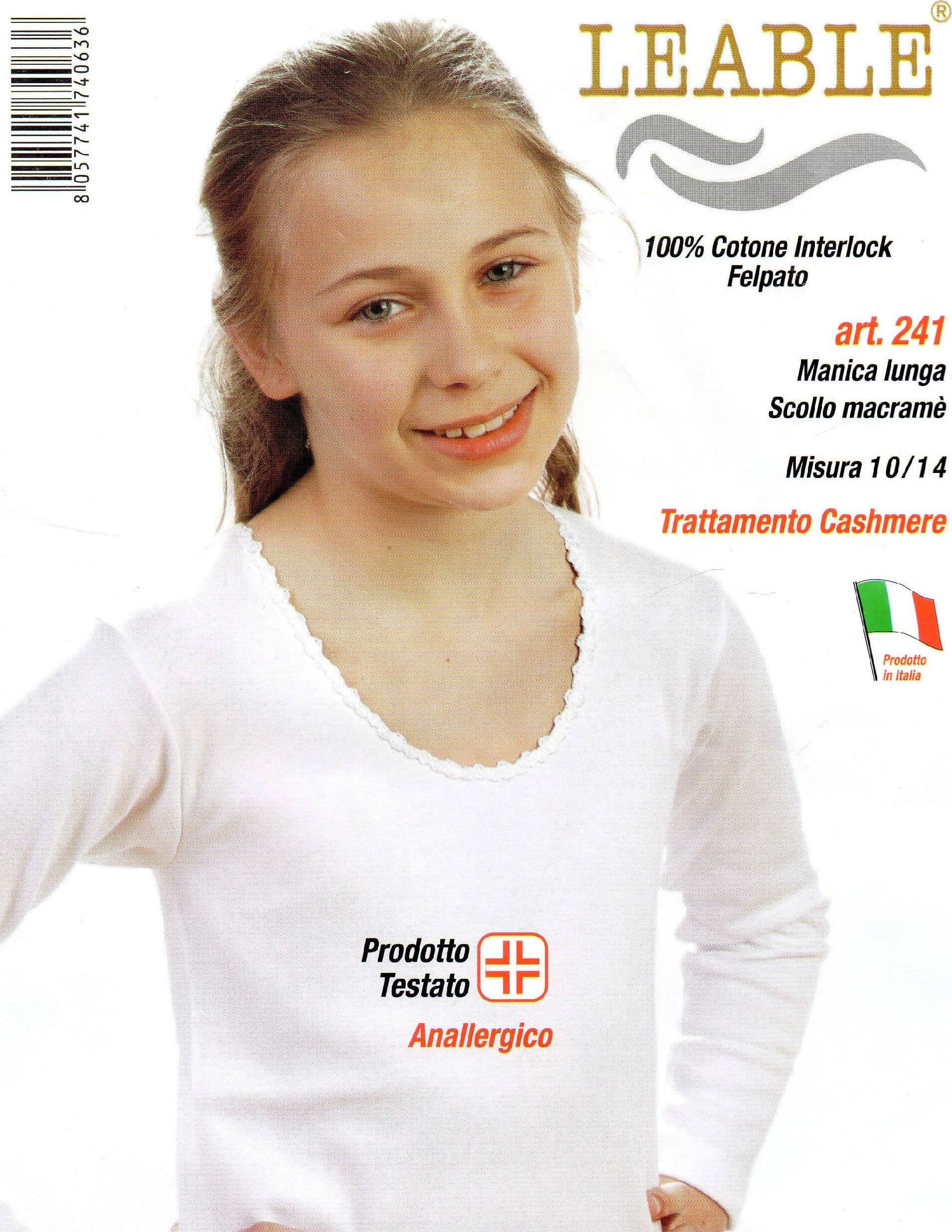 Maglia intima bimba Leable art. 237/241 manica lunga scollo macramè. 100% cotone Interlock Felpato. Confezione 3 capi. in Canottiere ADAMO INTIMO e CASA - Bagheria, commercioVirtuoso.it
