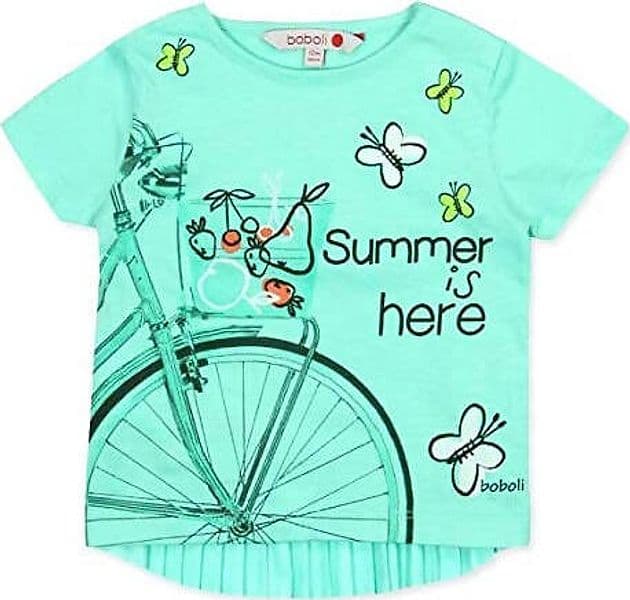 Maglietta Bimba Azzurra Estiva Mezze Maniche Girocollo Top Estate Bambina Casual Turchese Plissettato Sul Retro t-shirt baby femmina Piccole Canaglie - Tropea, Commerciovirtuoso.it