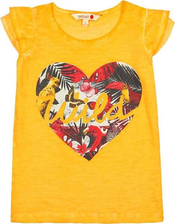 Maglietta Estiva Bambina 100% Cotone Gialla Senape Stampa Multi Color Cuore T-Shirt Canotta con Maniche Voilant Top Maglia Bimba t-shirt bambina/ragazza Piccole Canaglie - Tropea, Commerciovirtuoso.it