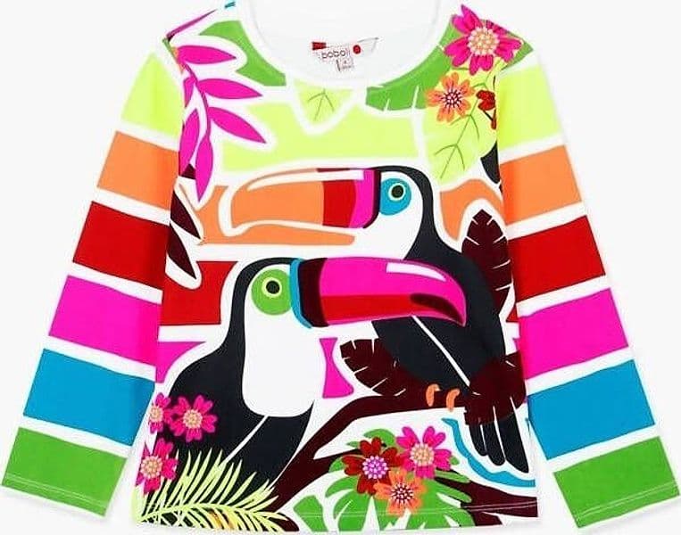 Maglietta Estiva Bimba Multi Color Tucani Maniche Lunghe Girocollo Maglia Estate Leggera Righe Colorata Fluo Bambina Pappagalli e Righe t-shirt bambina/ragazza Piccole Canaglie - Tropea, Commerciovirtuoso.it