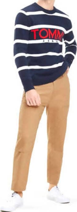 Maglione Uomo Tommy Hilfiger a Righe Bianche E Blu Con Logo Maglione in Cotone Pettinato Girocollo Con Polsini E Fondo a Coste Casual Vestibilità Regolare Moda/Uomo/Abbigliamento/Maglioni e cardigan/Maglioni Euforia - Bronte, Commerciovirtuoso.it