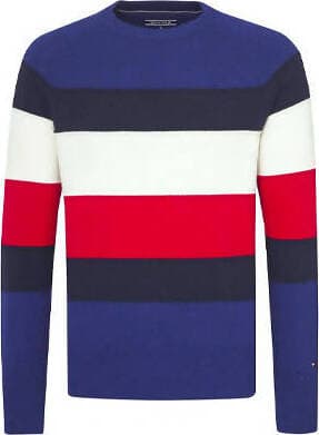 Maglione Uomo Tommy Hilfiger in Misto Cotone E Lana Fantasia a Righe Blu Nero Rosso Bianco Girocollo a Motivo Color Block Con Collo Polsini E Fondo a Coste Maglione Casual Vestibilità Regolare Moda/Uomo/Abbigliamento/Maglioni e cardigan/Maglioni Euforia - Bronte, Commerciovirtuoso.it