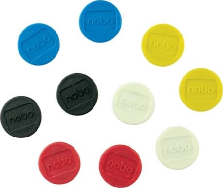 Magneti - D13 mm - colori assortiti - Nobo - conf. 10 pezzi Cancelleria e prodotti per ufficio/Archivio ufficio e accessori per scrivania/Nastri colle elastici e graffette/Puntine e ganci Eurocartuccia - Pavullo, Commerciovirtuoso.it