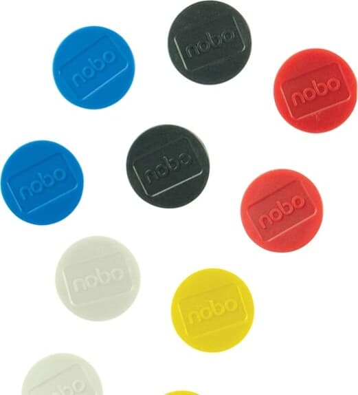 Magneti - D32 mm - colori assortiti - Nobo - conf. 10 pezzi Cancelleria e prodotti per ufficio/Archivio ufficio e accessori per scrivania/Nastri colle elastici e graffette/Puntine e ganci Eurocartuccia - Pavullo, Commerciovirtuoso.it