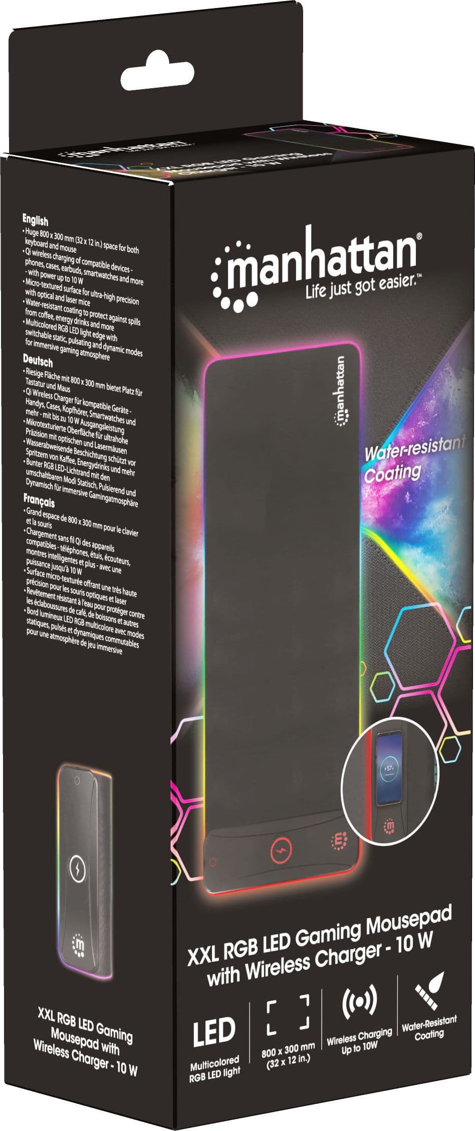 Manhattan-Tappetino-Mouse-Gaming-XXL-con-LED-RGB-e-Caricatore-Wireless-10W