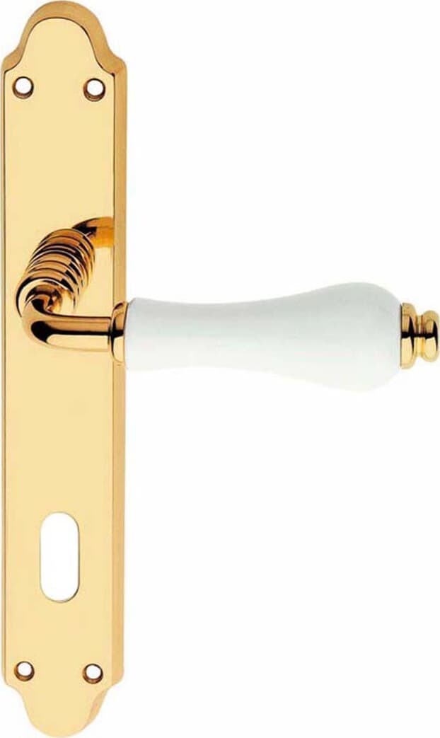 Maniglia Dalia Con Placca Q8/90 in Ottone E Ceramica Maniglia per Porte Finitura in Oro Lucido E Porcellana Bianca Fai da te/Ferramenta/Ferramenta e serrature per porte/Set maniglie Ferus - Montoro, Commerciovirtuoso.it