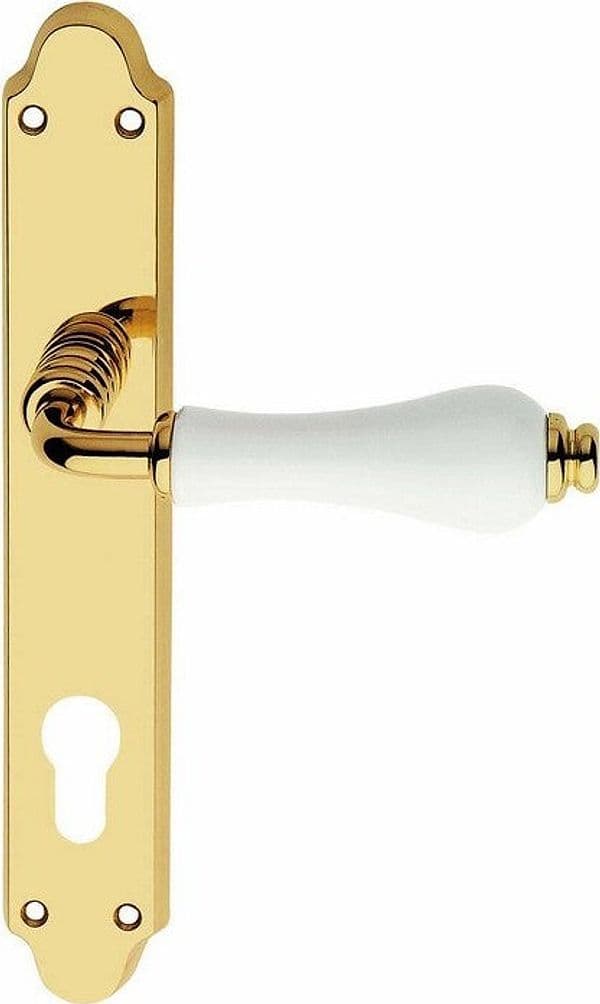 Maniglia per Porte Dalia Maniglia Con Placca Q8/fy in Ottone E Ceramica Finitura Lucida E Porcellana Bianca Fai da te/Ferramenta/Ferramenta e serrature per porte/Set maniglie Ferus - Montoro, Commerciovirtuoso.it