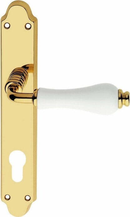 Maniglia per Porte Dalia Maniglia Con Placca Q8/fy in Ottone E Ceramica Finitura Lucida E Porcellana Bianca Fai da te/Ferramenta/Ferramenta e serrature per porte/Set maniglie Ferus - Montoro, Commerciovirtuoso.it