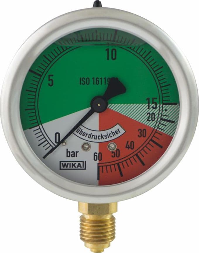 Manometro isometrico alla glicerina Ø 63mm con filetto M 1/4" cilindrico in Indicatori GardenStore - Novellara, commercioVirtuoso.it