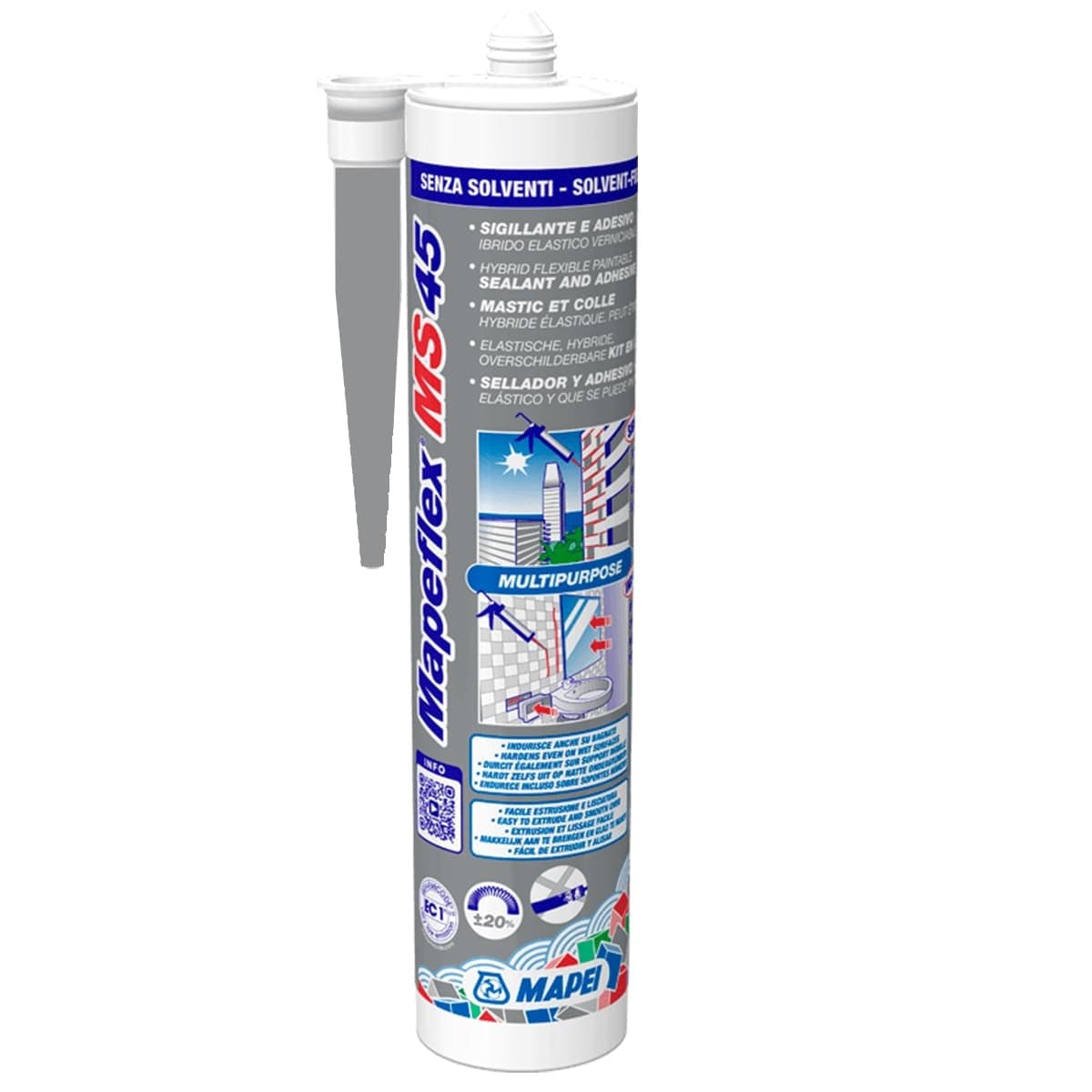 MAPEI MAPEFLEX MS 45 GRIGIO ML.300 Sigillante adesivo elastico verniciabile per fondi umidi e movimenti fino al 20%