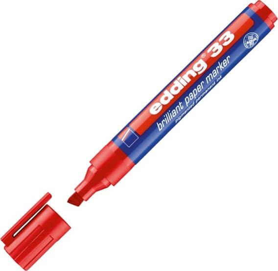 Marcatore 33 a base d'acqua - punta a scalpello da 1 0 a 5 0mm - rosso - Edding Cancelleria e prodotti per ufficio/Penne matite scrittura e correzione/Marcatori ed evidenziatori/Pennarelli indelebili e marcatori Eurocartuccia - Pavullo, Commerciovirtuoso.it