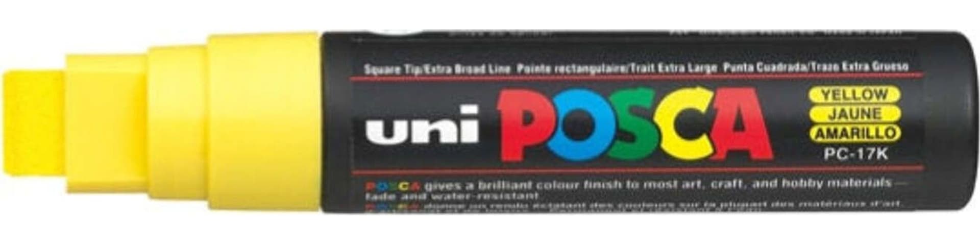 Marcatore a base d'acqua Uni Posca PC17K - punta extra large a scalpello 15 0mm - giallo - Uni Mitsubishi Cancelleria e prodotti per ufficio/Penne matite scrittura e correzione/Marcatori ed evidenziatori/Pennarelli indelebili e marcatori Eurocartuccia - Pavullo, Commerciovirtuoso.it