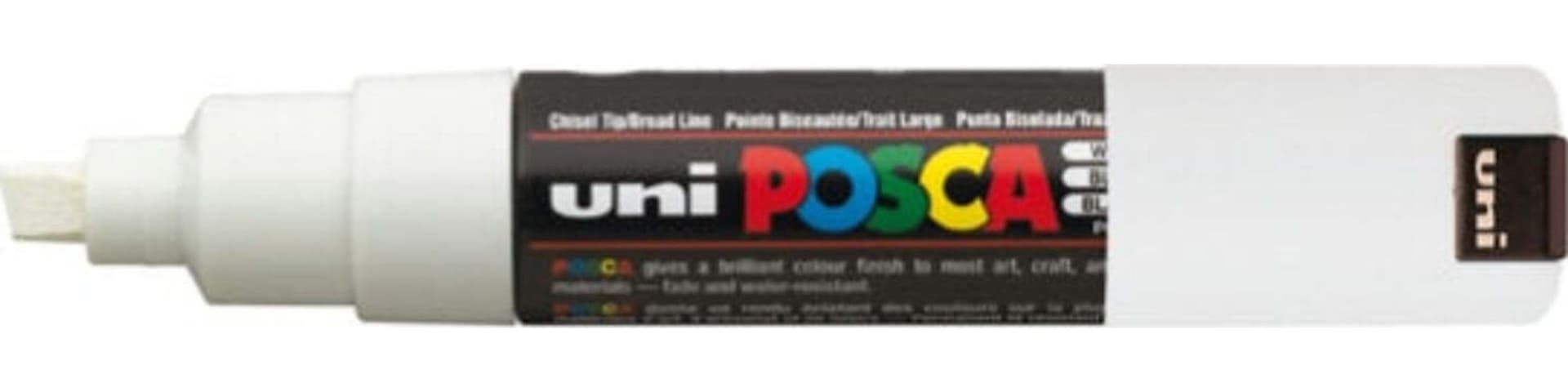Marcatore a base d'acqua Uni Posca PC8K - punta large a scalpello 8 0mm - bianco - Uni Mitsubishi Cancelleria e prodotti per ufficio/Penne matite scrittura e correzione/Marcatori ed evidenziatori/Pennarelli indelebili e marcatori Eurocartuccia - Pavullo, Commerciovirtuoso.it