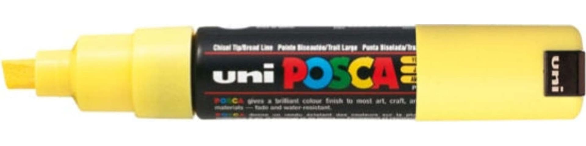 Marcatore a base d'acqua Uni Posca PC8K - punta large a scalpello 8 0mm - giallo - Uni Mitsubishi Cancelleria e prodotti per ufficio/Penne matite scrittura e correzione/Marcatori ed evidenziatori/Pennarelli indelebili e marcatori Eurocartuccia - Pavullo, Commerciovirtuoso.it