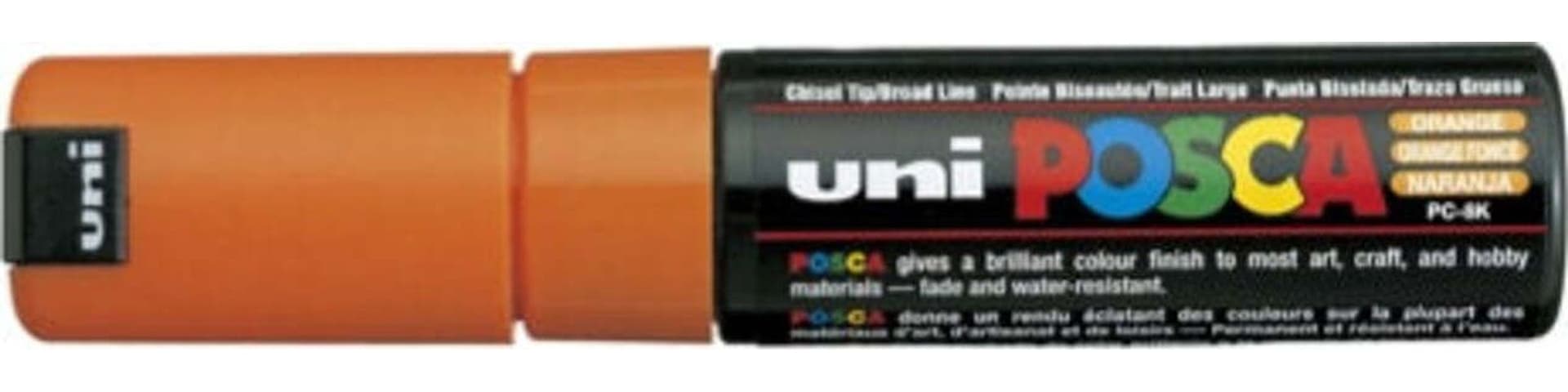 Marcatore Uni Posca PC8K - punta a scalpello 8mm - arancio - Uni Mitsubishi Cancelleria e prodotti per ufficio/Penne matite scrittura e correzione/Marcatori ed evidenziatori/Pennarelli indelebili e marcatori Eurocartuccia - Pavullo, Commerciovirtuoso.it