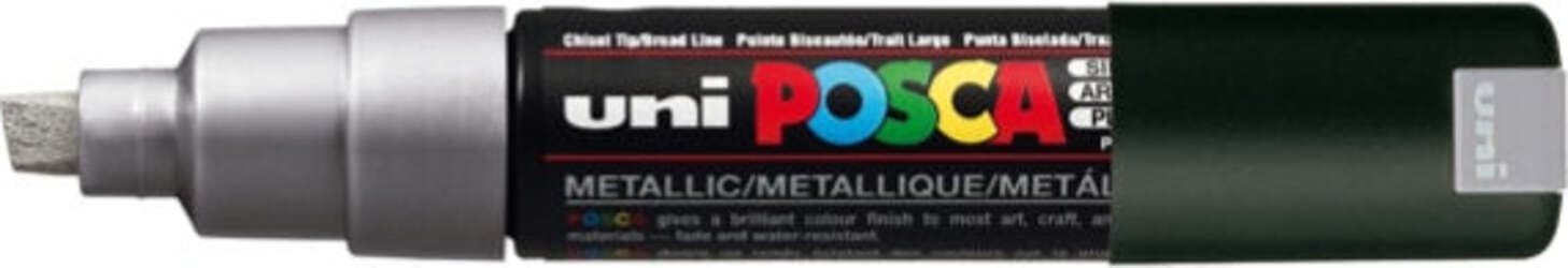 Marcatore Uni Posca PC8K - punta a scalpello 8mm - argento - Uni Mitsubishi Cancelleria e prodotti per ufficio/Penne matite scrittura e correzione/Marcatori ed evidenziatori/Pennarelli indelebili e marcatori Eurocartuccia - Pavullo, Commerciovirtuoso.it