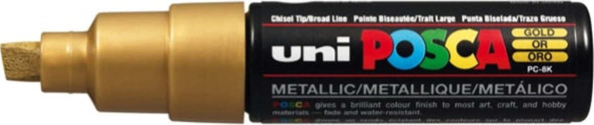 Marcatore Uni Posca PC8K - punta a scalpello 8mm - oro - Uni Mitsubishi Cancelleria e prodotti per ufficio/Penne matite scrittura e correzione/Marcatori ed evidenziatori/Pennarelli indelebili e marcatori Eurocartuccia - Pavullo, Commerciovirtuoso.it