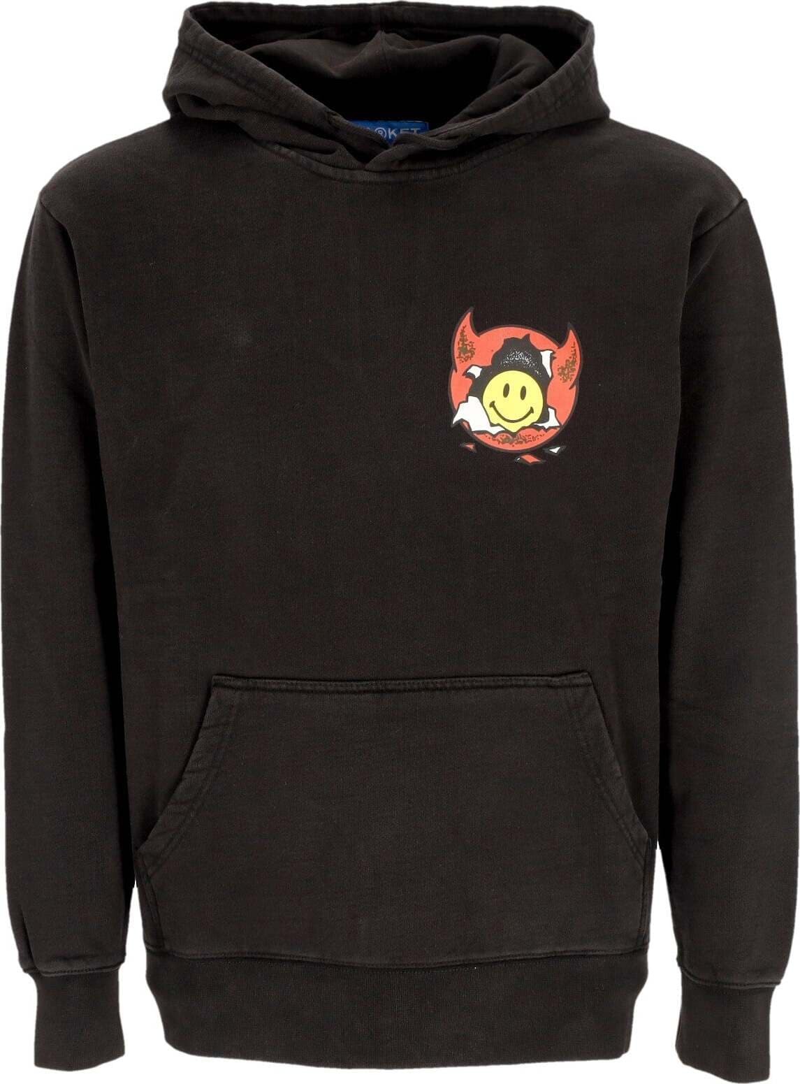 MARKET-Felpa-Cappuccio-Uomo-Smiley-Inner-Peace-Pullover-Hoodie-Washed-Black-da-uomo