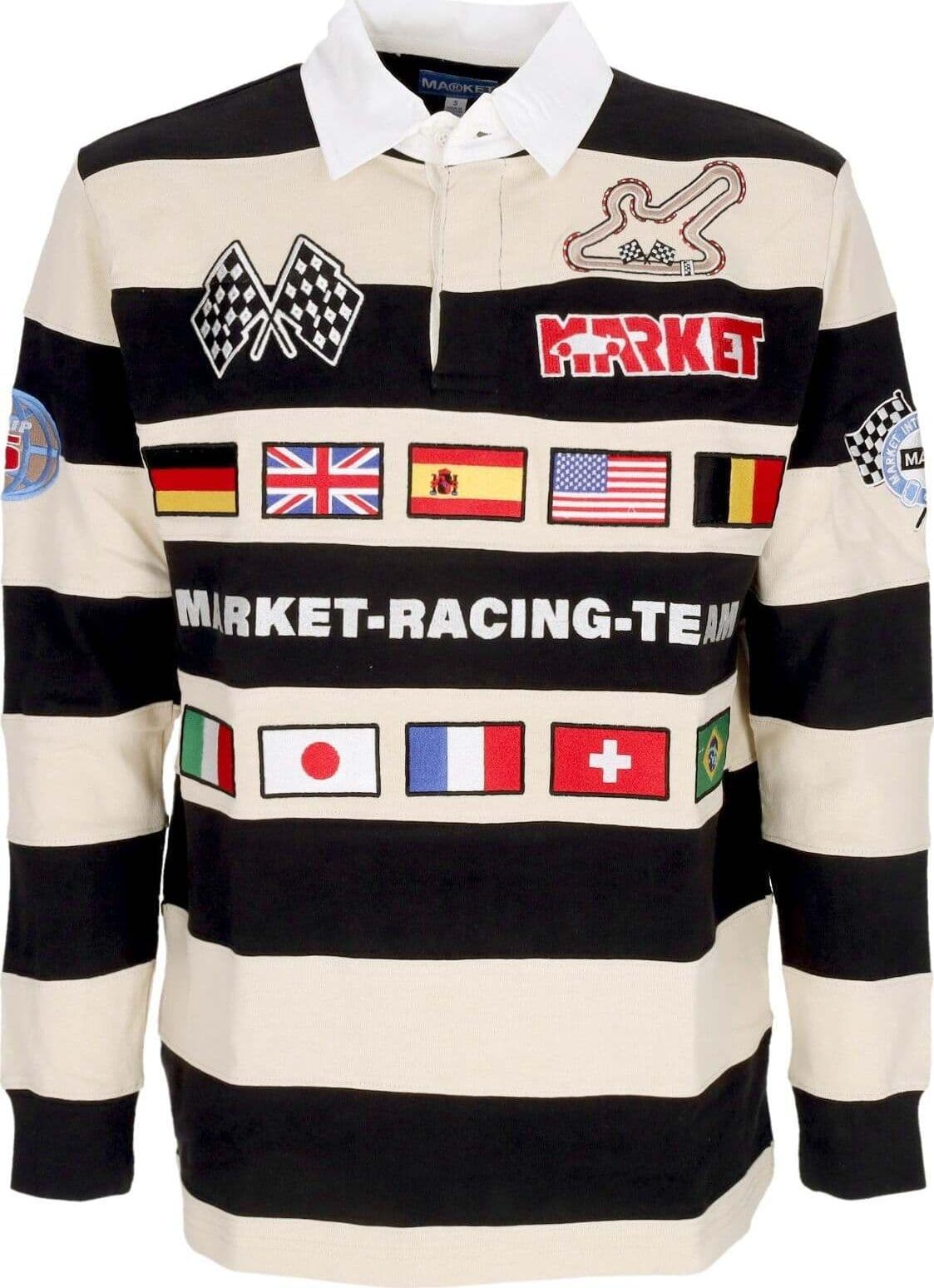 MARKET-Polo-Manica-Lunga-Uomo-Grand-Prix-Rugby-Shirt-Cream-da-uomo