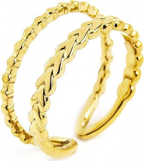 Marlù---ANELLO-DOPPIA-FASCIA-CHEVRON-E-PUNTINATA-PVD-ORO