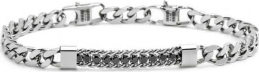 Marlù---BRACCIALE-CATENA-GRUMETTA-CON-CENTRALE-TENNIS-ZIRCONI-NERI-ACCIAIO
