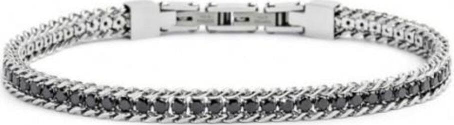 Marlù---BRACCIALE-TENNIS-ZIRCONI-NERI-2,5MM-CON-CATENA-GRUMETTA-ACCIAIO
