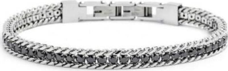 Marlù---BRACCIALE-TENNIS-ZIRCONI-NERI-3MM-CON-CATENA-GRUMETTA-ACCIAIO