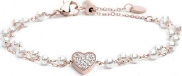 Marlù-Bracciale-Doppia-Catena-Perle-Cuore-Cristalli-Pvd-Rosè