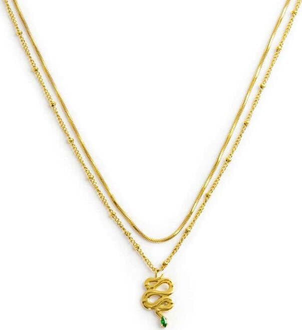 Marlù-Collana-doppia-catena-snake-quadrata-con-serpente-pendente