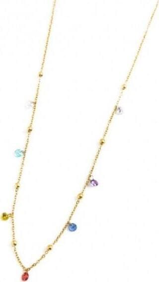Marlù-COLLANA-ORO-45CM-CON-CRISTALLI-COLORATI-E-SFERE