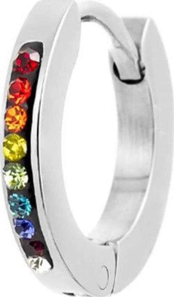 Marlù-MONO-ORECCHINO-CERCHIO-ACCIAIO-13MM-CRISTALLI-MULTICOLOR