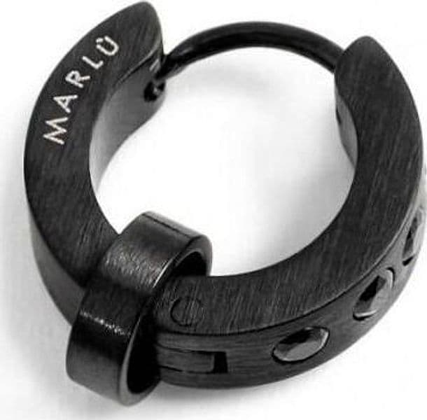 Marlù-MONO-ORECCHINO-CERCHIO-PVD-NERO-14MM-CRISTALLI-NERI-SP3,80MM-CON-ANELLO